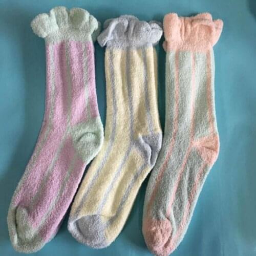 2018 Coral Velvet Candy Color Lace Mouth Winter Comfortable Soft High Quality Ladies Sleep Floor Socks 6pair/lot