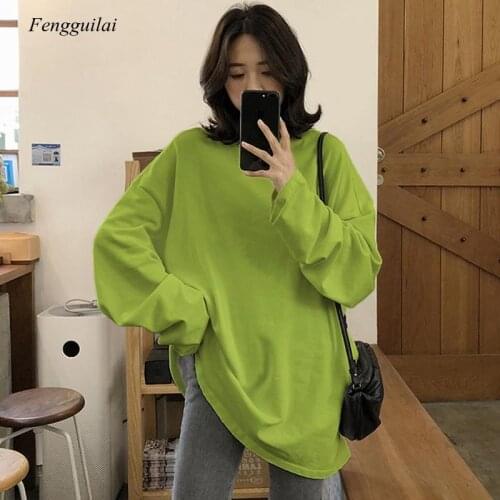 2021 Spring Solid Simple Oversized Tshirt Harajuku Long t Shirt Women Kawaii T-Shirts Women 90S White Yellow Long Sleeve Tops