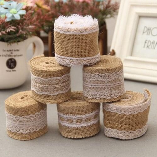 50mm Natural Jute Burlap Hessian Lace Ribbon Rolls2M Vintage Wedding Decoration Party Christmas Crafts Gift Wrapping AA8059