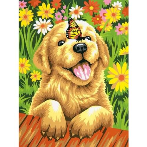 5D Diamond Painting Kits Full Round AB Drills Cross Stitch Pattern Rhinestone Embroidery Arts Home Wall Decor Dog and Butterfly