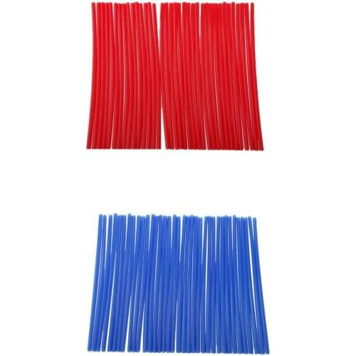 72 Pieces Universal Motocross Wheel Rim Spoke Wraps Skins Cover Blue/Red