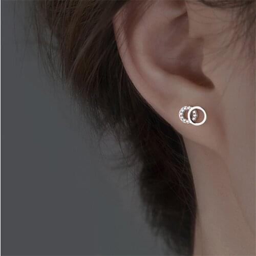 925 Sterling Silver Circle Charm Piercing Stud Earring For Women Girls Fashion Jewelry Pendientes Accessories eh725
