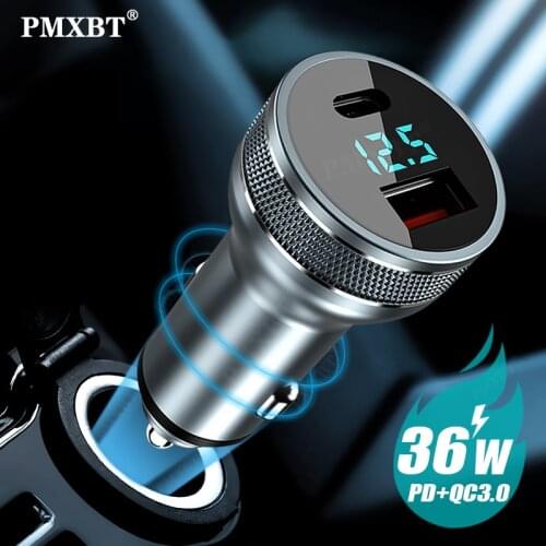 36W Car Charger PD3.0 Digital Display Fast Charging Adapter For iPhone Xiaomi Huawei Mobile Phone USB Type C Charger USBC Charge