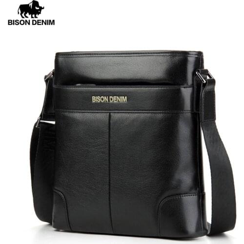 BISON DENIM Brand Male bag Genuine Leather Shoulder Mens Bag Cowskin Casual Messenger Men Bags leather bag man shoulder bag