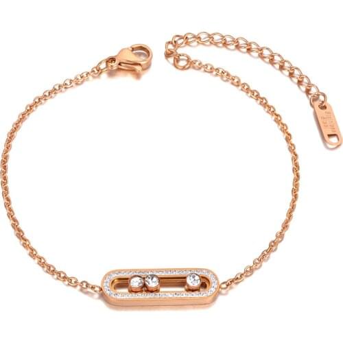 Rose Gold Stainless Steel CZ Crystal Charm Bracelet Necklace For Women Fashion Slidable Rhinestone Jewelry B21002