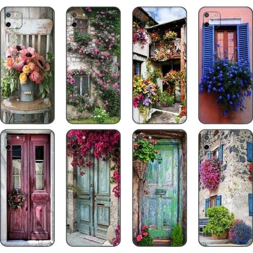 Black tpu Case For OPPO Realme C11 C20 C21 Case Back Cover Bumper House With Flowers At Windows