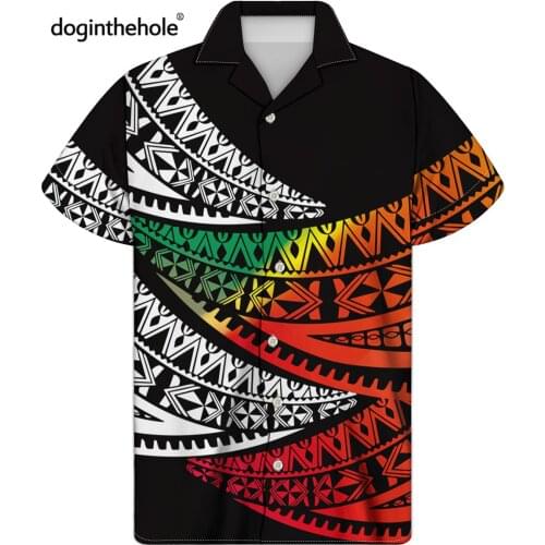Doginthehole Color Gradient Polynesian Design Mens Casual Hawaii Shirt Maoli Kanaka Tribal Summer Short Sleeve Male Tunic Tops