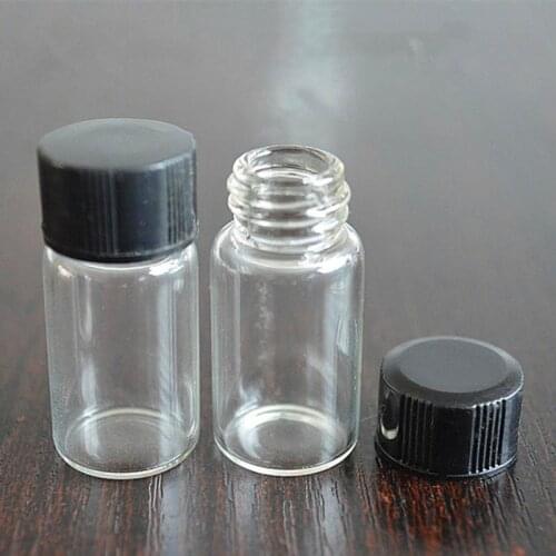 10pcs/Lot 3ml Transparent Glass Vials Reagent Bottle Sample Storage Container Bottle with Black Screw Cap for put powder liquid