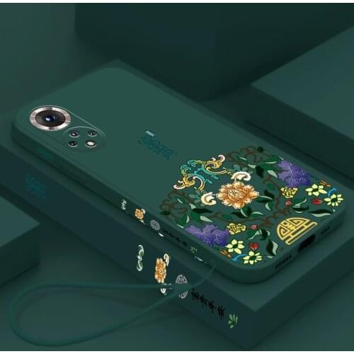 Chinese Auspicious Retro Palace Soft Gel Liquid Silicone Phone Cases For Huawei Honor 50Pro Casing With Phone Straps