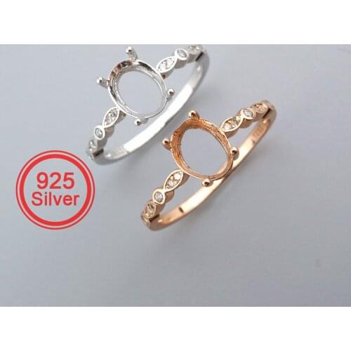 6x8MM Oval Prong Ring Settings Solid 925 Sterling Silver Rose Gold Plated Vintage Style Set Size DIY Ring Bezel 1224081