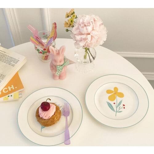 Korea ins simple flower ceramic plate rural wind net red dessert cake Western plate breakfast plate