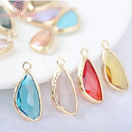 10PCS 23x11MM 24K Champagne Gold Color Brass and Glass Irregular Drop Shape Charms Pendants Diy Jewelry Findings Accessories