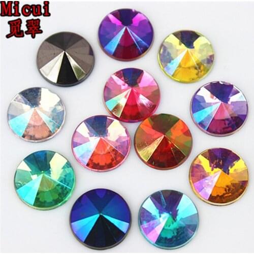 Micui 100Pcs 10mm Round Shape Acrylic Rhinestones Glue On Flatback Pointed Stones Strass For DIY Crafts Jewelry Making MC58