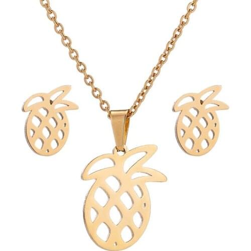 AsJerlya Pineapple Cute Stainless Steel African Jewellery Sets Bridal Dubai Gold Color Wedding Jewelry Sets For Women Girls