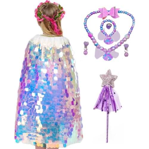 The Little Mermaid Cloak Dress up Princess Sequins Cape Halloween Cosplay Costume with Real Photos