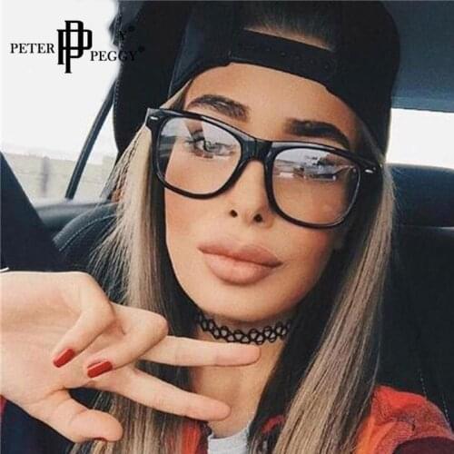 Retro Black Square Glasses Frame Clear Optical Lens Eyeglasses For Women Anti Blue Light Eyeglasses Computer Blocking Blue-ray