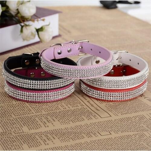 Bling Diamante Rhinestone PU Leather Cat Dog Collars Small Pets Strap Chihuahua Yorkie 5 Colors Size S M
