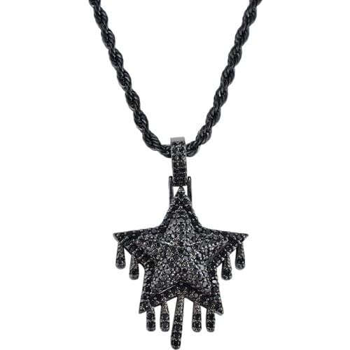 4 Colors Hip Hop AAA CZ Zircon Stone Paved Bling Iced Out Five Pointed Star Pendants Necklace for Men Rapper Jewelry Rose Gold