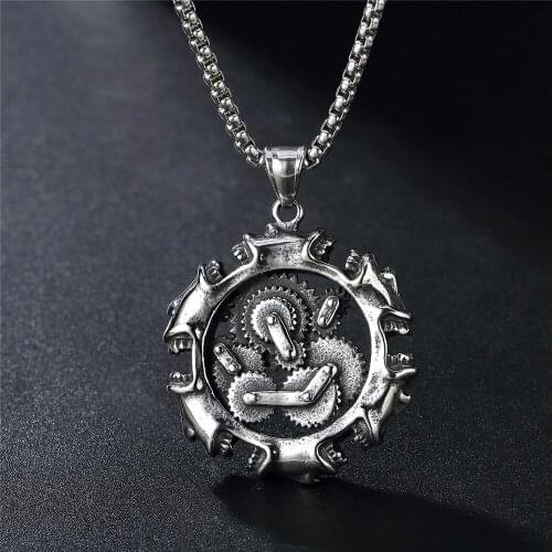 Gothic Mechanical Skull Pendant Necklace Punk Hip Hop Stainless Steel Biker Men Necklace Chain Fashion Jewelry Gift Wholesale