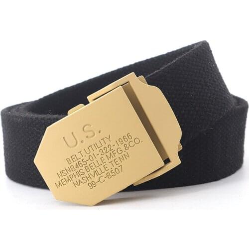 Mens Golden Metal Slide Buckle Waist Belts Breathable Canvas US Army Military Fashion Unisex Jeans Accessories Leisure Strap