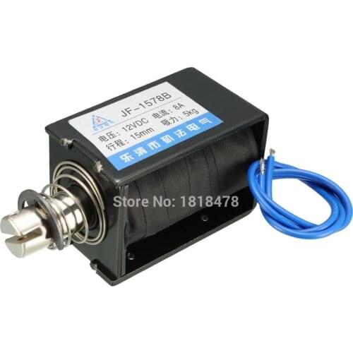 JF-1578B DC 12V 24V 5KG 15mm Stroke Pull Push Type Open Frame Solenoid Electromagnet Linear Motion
