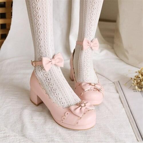 PXELENA JK Shoes Women Dress Party Evening Wedding Bride Bow Tie Ruffles Med Heels Pumps 2021 Spring Fall White Pink Beige 34-43