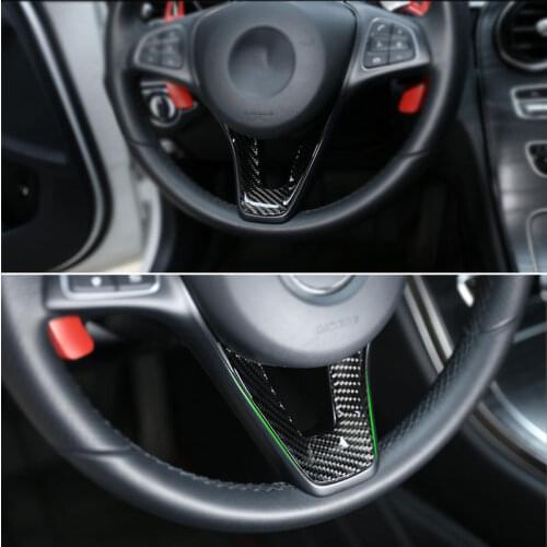 Car Carbon Fiber U Shape Steering Wheel Panel Frame Cover Sticker Trim For Mercedes Benz C GLC Class W205 X253