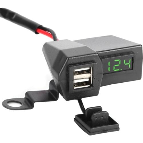 Universal Motorcycle 12-24V Dual USB Charger Socket Adapter With Voltmeter Display For Iphone Huawei
