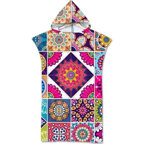 Retro Printed Mandala Beach Towels with Hood Microfiber Hooded Towel Poncho for Swimming Beach Surf unisex Bathrobe Beachwear