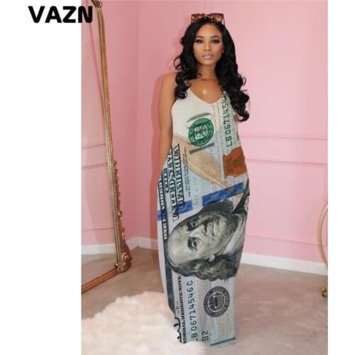 VAZN 2020 Top Quality Plus Size Young Joker Free Bohemian Holiday Retro Spaghetti Strap Women Nature Straight Maxi Dress