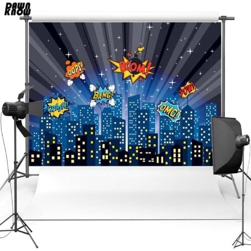 DAWNKNOW Hero Night City Vinyl Photography Background Cartoon Street Polyester Backdrops For Children Photo Studio G158
