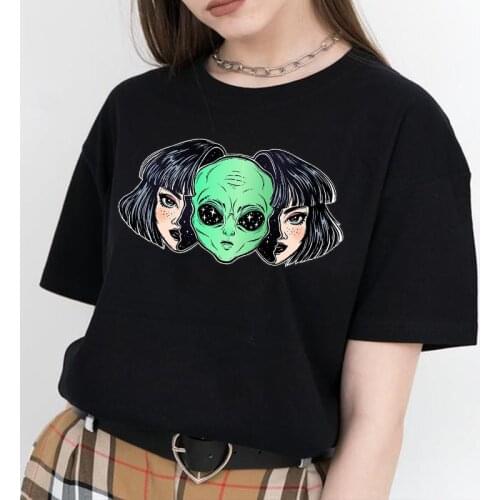 Alien fun print Vintage cartoon summer new women Ulzzang punk casual big size short sleeve tops hip hop Harajuku casual T-shirt
