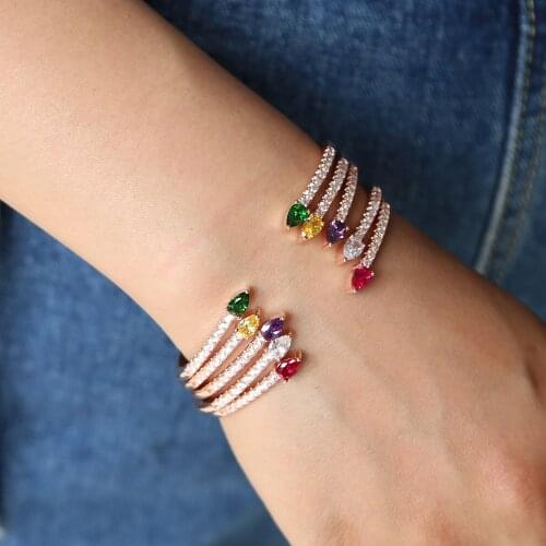 Birthstone tear drop cz open adjust size fashion women lady European fashion women bangles
