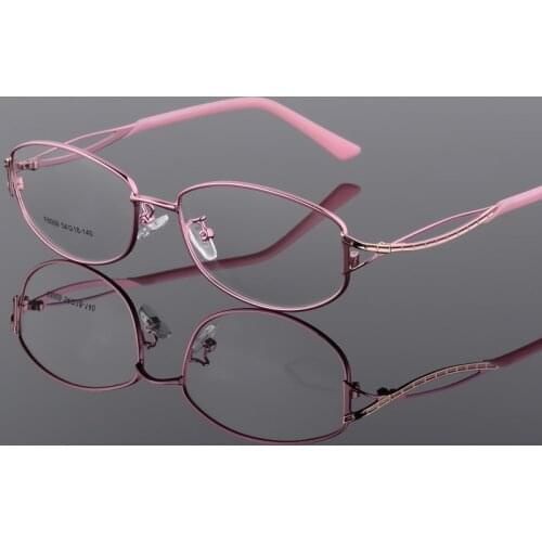 Womens Metal Full Frame Pink Eyeglasses Fixing Device Prescription Glasses Myopia Glasses