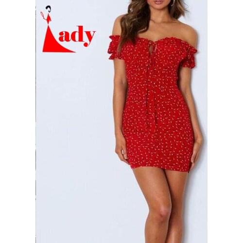 Women Floral Wrap Dress Off Shoulder Tie Up Front Ruffle Mini Dress Summer Office Lady Slash Neck Printed Pencil Dress