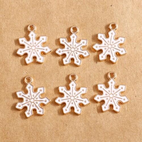10pcs 16*19mm Enamel White Snowflakes Charms for Crafts Earring Pendants for Jewelry Making DIY Bracelets Necklace Charms