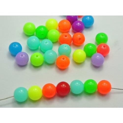 100 Mixed Neon Color Acrylic Round Beads 10mm Smooth Ball Spacer