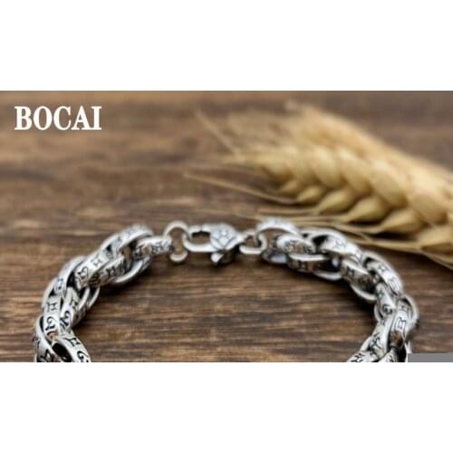 2020 new 100% real s925 pure silver jewelry 8MM bracelet for man peace pattern personality vintage Thai silver man bracelet