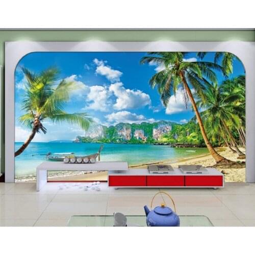 3d wallpaper landscape Seaview Beach Tree Photo wallpaper custom wallpaper TV setting wall of sitting room sofa