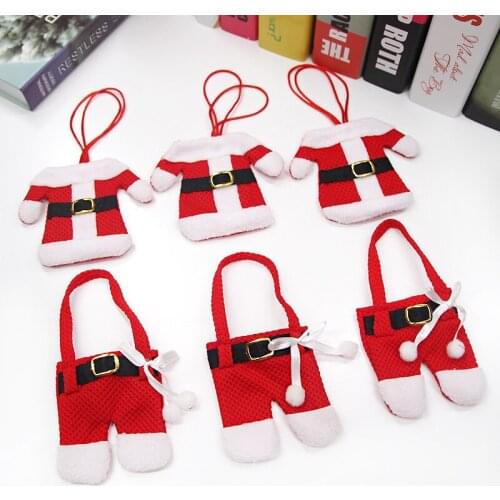 6pcs/bag Xmas Santa Claus Clothes Table Home Decorations Cutlery Silverware Holder Knives Forks Bag Pockets Decor