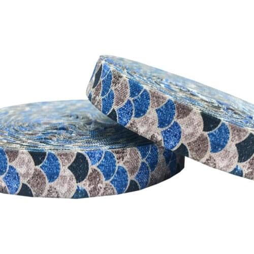 Glitter Mermaid Fish Scales Print fold over elastic 5/8" FOE Elastic Ribbon for DIY Headwear Hair Accessories 10 Yards