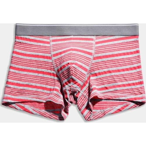 Plus Size Modal Underwear Men Striped Cotton Boxer Shorts Mid Waist Underpants U Bulge Pouch Boxers Trunks Casual Underwear New