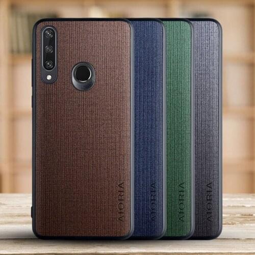 Phone case for Huawei Y6p Cross pattern Fabric Texture funda coque capa Classical style cover for Huawei Y6p case