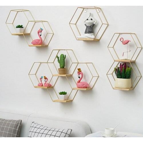 Decoration Craft Nordic Hexagonal Iron Stand storage shelf Home Shelf Storage Holder Contracted Design Decorative Shelves