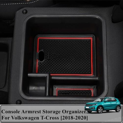For Volkswagen T-Cross Auto Accessories Car Central Armrest Storage Box Black Auto Container Glove Organizer Case 2018 2019 2020