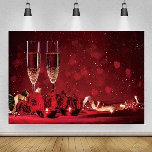 Happy Valentines Day Dinner Table Backdrop Decor Wine Glass Rose Flowers Candles Decoration Red Photography Background Women