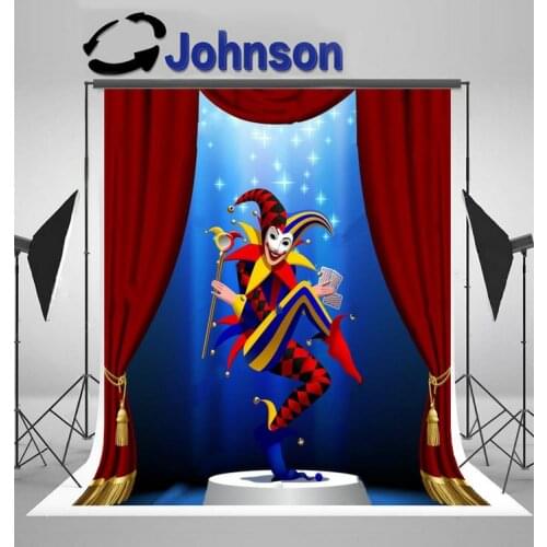 Joker Mirror Blue Light Round Podium Framed Red Curtain sparkly backdrops Computer print wall background