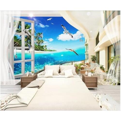 Custom photo mural 3d wallpaper Mediterranean beach coconut palm seascape home decor living room wallpaper for walls 3 d