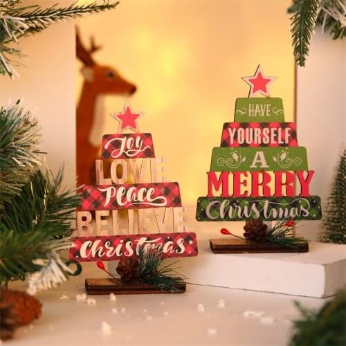 HOT DIY Wooden Christmas Tree with English Letters Education Gift Wall Hanging Decoration for Children Kids