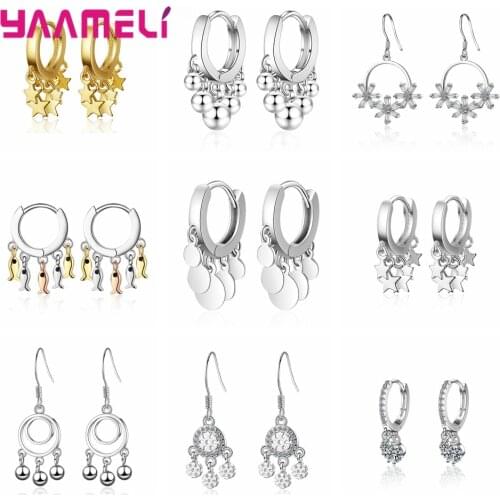 Hot Fashion 925 Sterling Silver Women Beads/Stars/Fish Cute Drop Earrings For Wedding/Engagement Party Jewelry Accessory